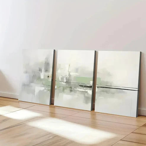 3pcs Abstract Geometric Green and Gray White Wall Art Canvas Unframed - High Quality Print 100% Australian Made Wall Canvas - Bella Home Decor