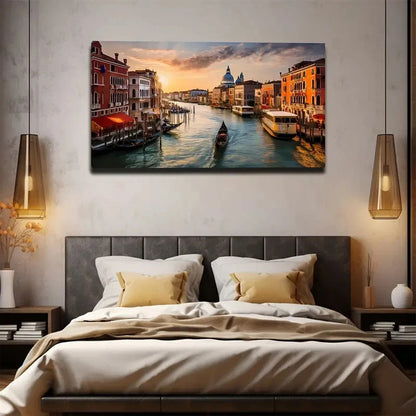 Large Venice Water City Wall Art Canvas Office Home Room Framed 120x60cm