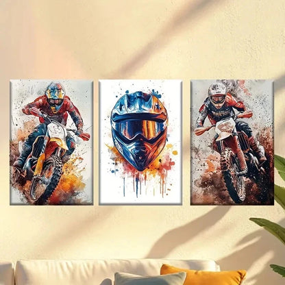 3pcs Dirt Bike Racer Posters with Vibrant Color Wall Art Set Canvas Framed 60x90cm - High Quality Print 100% Australian Made Wall Canvas Ready to Hang - Bella Home Decor