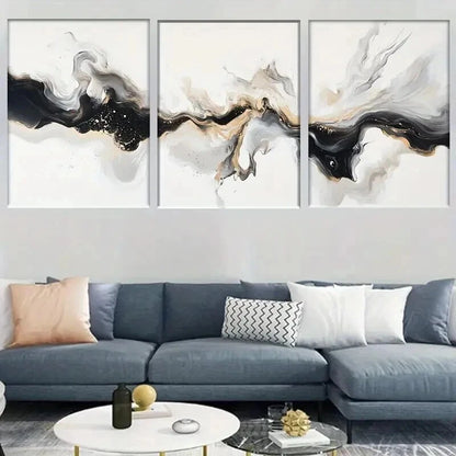 3pcs Elegant Black White And Golden Abstract Wall Art Set Canvas Framed 60x90cm - High Quality Print 100% Australian Made Wall Canvas Ready to Hang - Bella Home Decor
