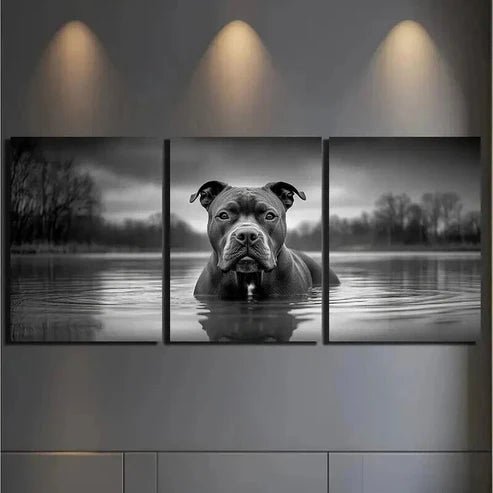 3pcs Abstract Black Dog in River Water Wall Art Canvas Unframed – High Quality Print 100% Australian Made Wall Canvas - Bella Home Decor