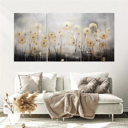3pcs Modern Vertical Dandelion Flowers Paint Wall Art Set Canvas Framed 40x60cm - High Quality Print 100% Australian Made Wall Canvas Ready to Hang