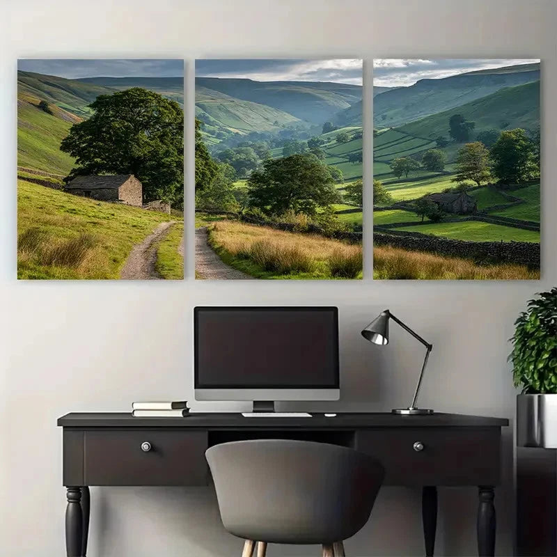 3pcs Yorkshire Dales Poster England  Perfect Wall Art Set Canvas Framed 50x70cm - High Quality Print 100% Australian Made Wall Canvas Ready to Hang