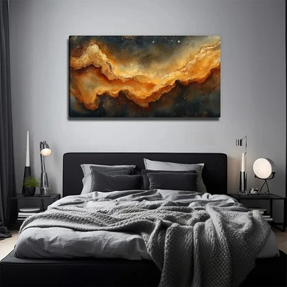 Golden Abstract Suitable Wall Art Canvas Office Home Room Framed 120x60cm
