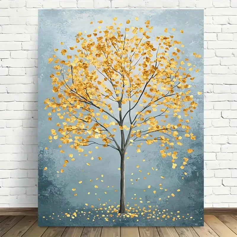 Beautiful Golden Tree Modern Vintage Painting 40x60cm Metal Print Ready to Hang - Bella Home Decor