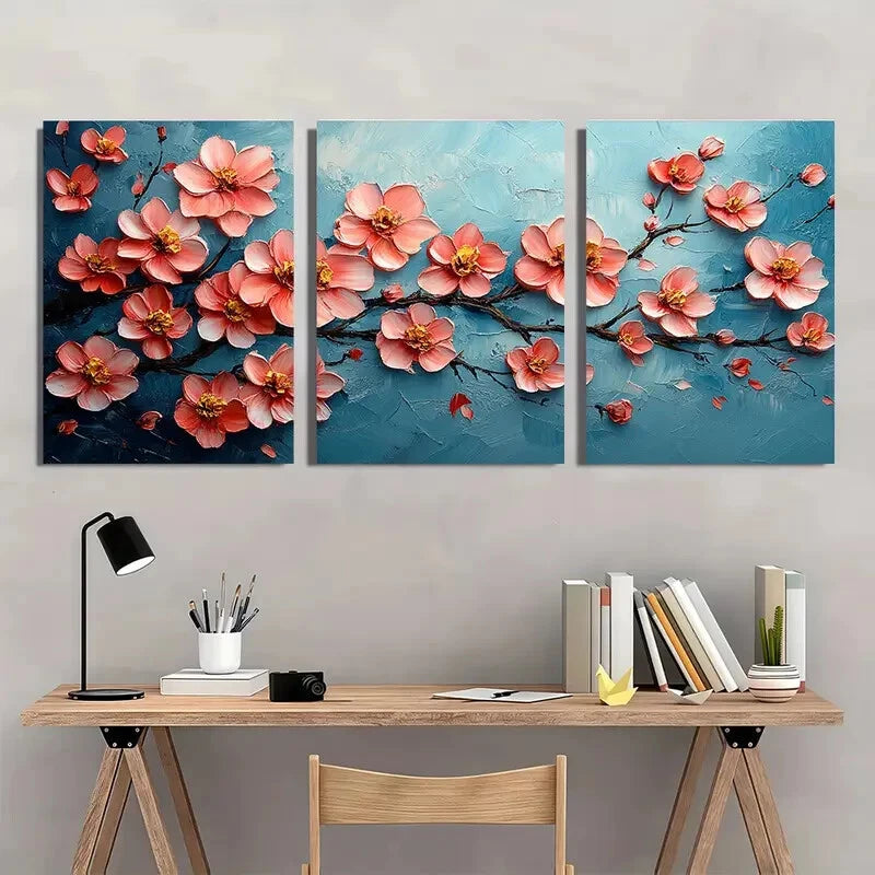 3pcs Cherry Blossom Oil Impasto Perfect Wall Art Set Canvas Framed 40x60cm - High Quality Print 100% Australian Made Wall Canvas Ready to Hang - Bella Home Decor