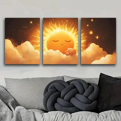 3pcs Whimsical Sun Nature Beauty Sun Shine Wall Art Set Canvas Unframed - High Quality Print 100% Australian Made Wall Canvas