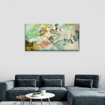 Big Green Yellow Paint Abstract Wall Art Canvas Office Home Room Framed 120x60cm