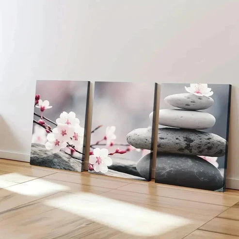 3pcs Abstract Gray And White Stones Stacked Wall Art Canvas Unframed - High Quality Print 100% Australian Made Wall Canvas