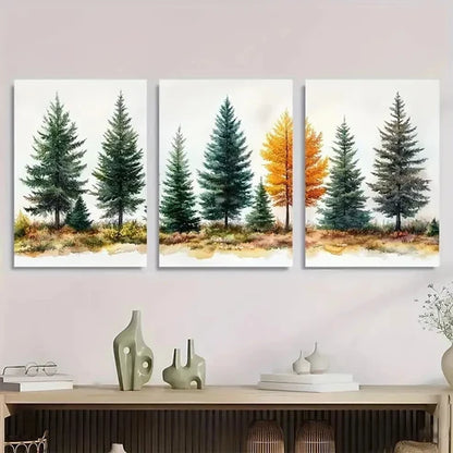 3pcs Evergreen Trees Neutral Colors Perfect Wall Art Canvas Unframed - High Quality Print 100% Australian Made Wall Canvas