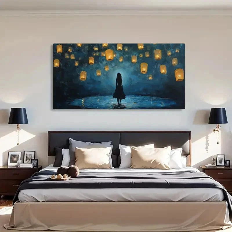 Glowing Night Sky Lanterns Wall Art Canvas Office Home Room Framed 120x60cm - Bella Home Decor