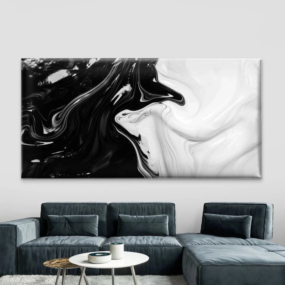 Black and White Abstract Wall Art Canvas Office Home Room Framed 120x60cm