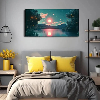 Orange Sunset Reflection Serene Wall Art Canvas Office Home Room Framed 120x60cm