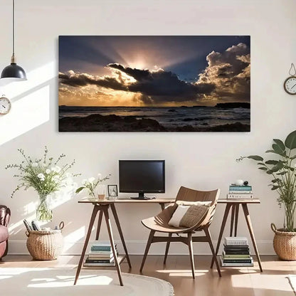 Vibrant Clouds & Sun Rays Wall Art Canvas Office Home Room Framed 120x60cm - Bella Home Decor