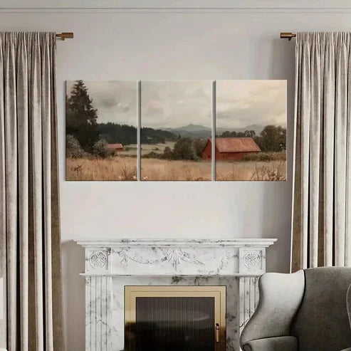 3pcs Rustic Barn Rolling Hills Serene Landscape Wall Art Canvas Unframed - High Quality Print 100% Australian Made Wall Canvas