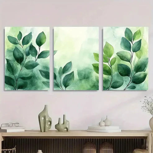 3pcs Botanical Leaf Illustrations Wall Art Set Canvas Unframed - High Quality Print 100% Australian Made Wall Canvas - Bella Home Decor