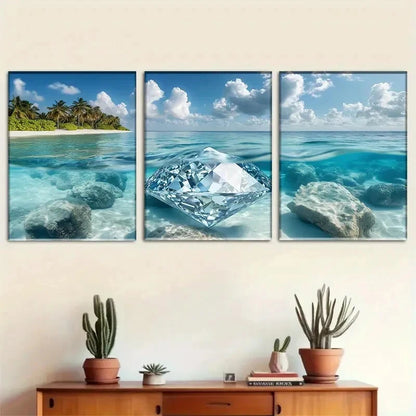 3pcs Underwater Diamond with Tropical Perfect Wall Art Set Canvas Framed 40x60cm - High Quality Print 100% Australian Made Wall Canvas Ready to Hang - Bella Home Decor