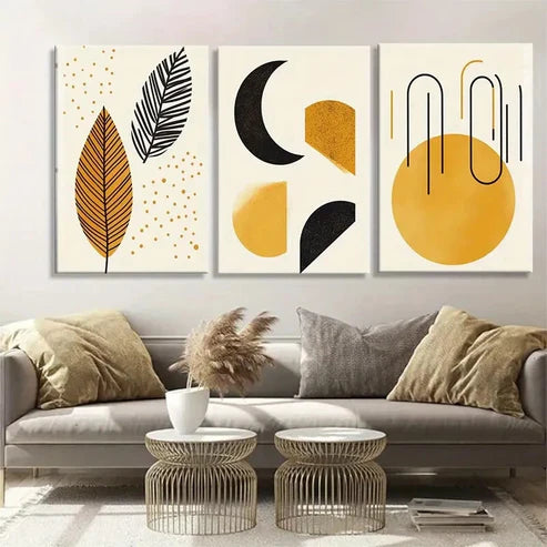 3pcs Geometric & Nature-Inspired Yellow Perfect Wall Art Canvas Unframed - High Quality Print 100% Australian Made Wall Canvas - Bella Home Decor