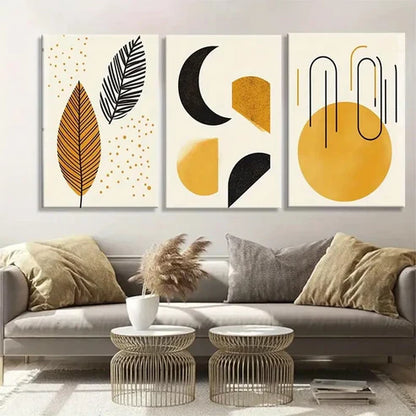 3pcs Geometric & Nature-Inspired Yellow Perfect Wall Art Canvas Unframed - High Quality Print 100% Australian Made Wall Canvas - Bella Home Decor