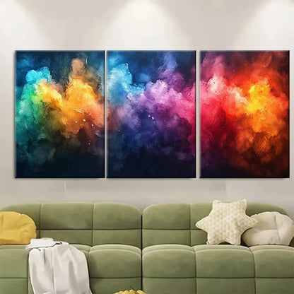 3pcs Diagonal Rainbow Watercolor Metal Print Ready to Hang Art - Bella Home Decor
