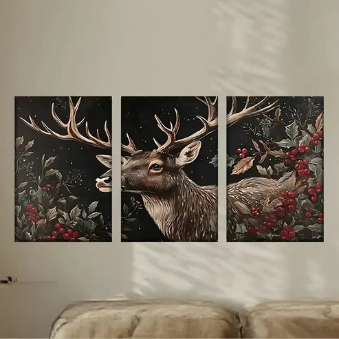 3pcs a Deer with Ant, Artist'S  Wall Art Set Canvas Unframed - High Quality Print 100% Australian Made Wall Canvas - Bella Home Decor