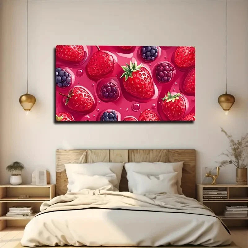 Realistic Vibrant Berries Wall Art Canvas Office Home Room Framed 120x60cm