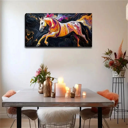 White Horse Running on Black Wall Art Canvas Office Home Room Framed 120x60cm - Bella Home Decor
