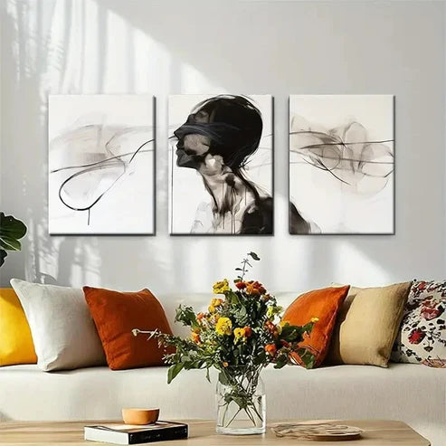 3pcs Abstract Black and White Human Form Perfect Wall Art Canvas Unframed - High Quality Print 100% Australian Made Wall Canvas - Bella Home Decor