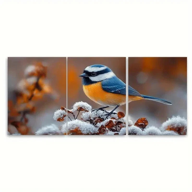 3pcs Chickadee Painting Birds Original Art TI  Wall Art Set Canvas Framed 50x70cm - High Quality Print 100% Australian Made Wall Canvas Ready to Hang - Bella Home Decor