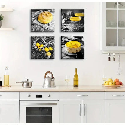 4pcs Frame Kitchen Wall Art Canvas Framed