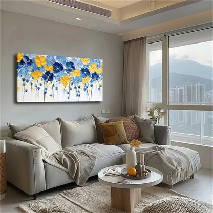 Bright Blue And Yellow Flowers Wall Art Canvas Office Home Room Framed 120x60cm