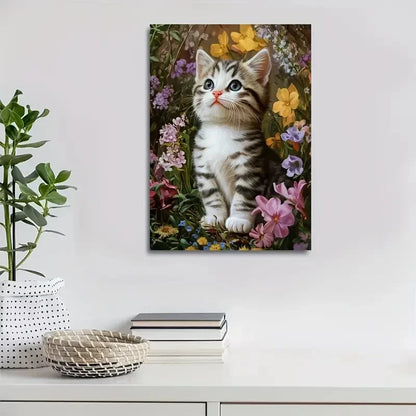 Adorable American Shorthair Kitten with Vibrant Flower 40x60cm Metal Print Ready to Hang - Bella Home Decor