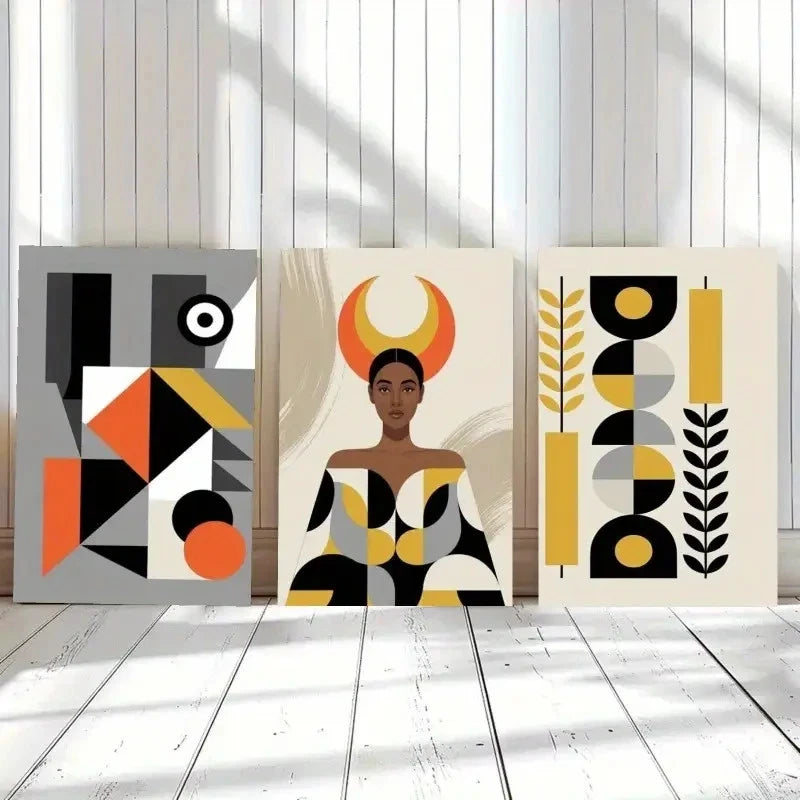 3pcs Modern Abstract Woman Geometric Shape  Wall Art Set Canvas Framed 60x90cm - High Quality Print 100% Australian Made Wall Canvas Ready to Hang - Bella Home Decor