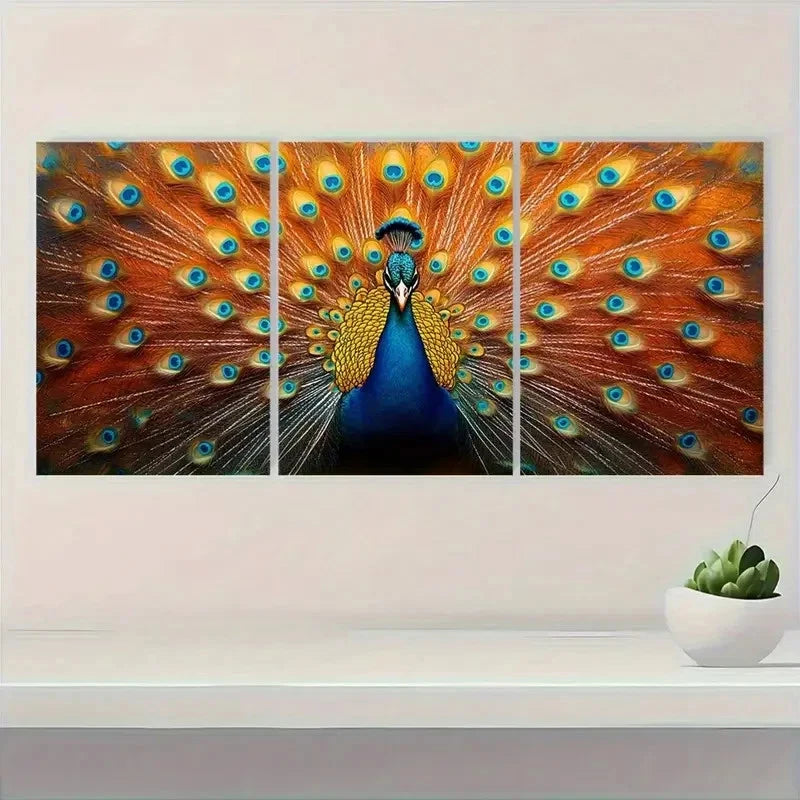 3pcs Vibrant Blue & Orange Feather Design I   Wall Art Set Canvas Framed 60x90cm - High Quality Print 100% Australian Made Wall Canvas Ready to Hang - Bella Home Decor