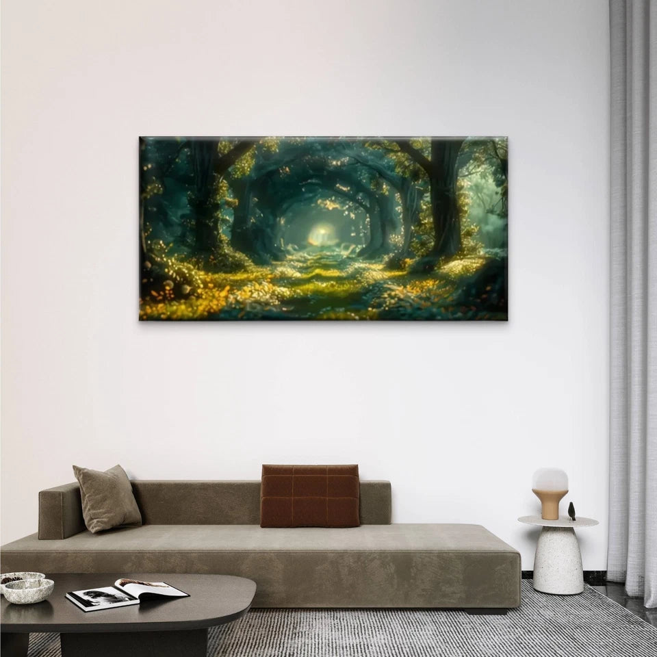 A Forest With A Road Nature Wall Art Canvas Office Home Room Framed 120x60cm
