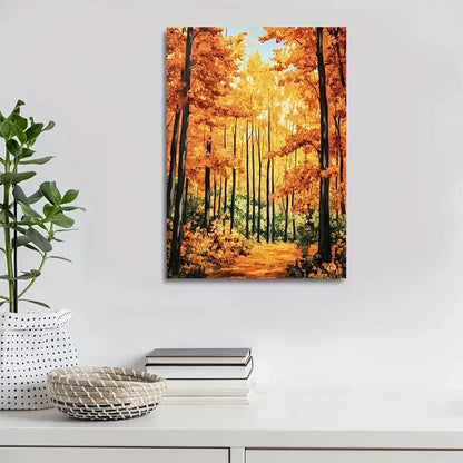 Vibrant Autumn Maple Tree Forest with Sunlit Foliag 40x60cm Metal Print Ready to Hang - Bella Home Decor