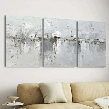 3pcs Gray Art d White And Silvery malist Wall Art Set Canvas Framed 40x60cm - High Quality Print 100% Australian Made Wall Canvas Ready to Hang