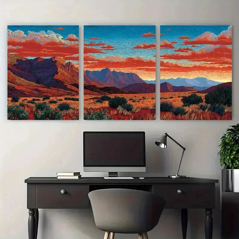 3pcs Big Bend Texas Travel Desert Perfect Wall Art Set Canvas Framed 50x70cm - High Quality Print 100% Australian Made Wall Canvas Ready to Hang - Bella Home Decor