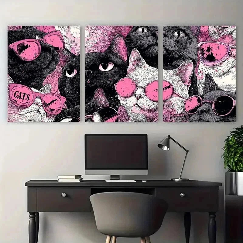 3pcs Funny Be Approved By The Cats Perfect Wall Art Set Canvas Framed 60x90cm - High Quality Print 100% Australian Made Wall Canvas Ready to Hang