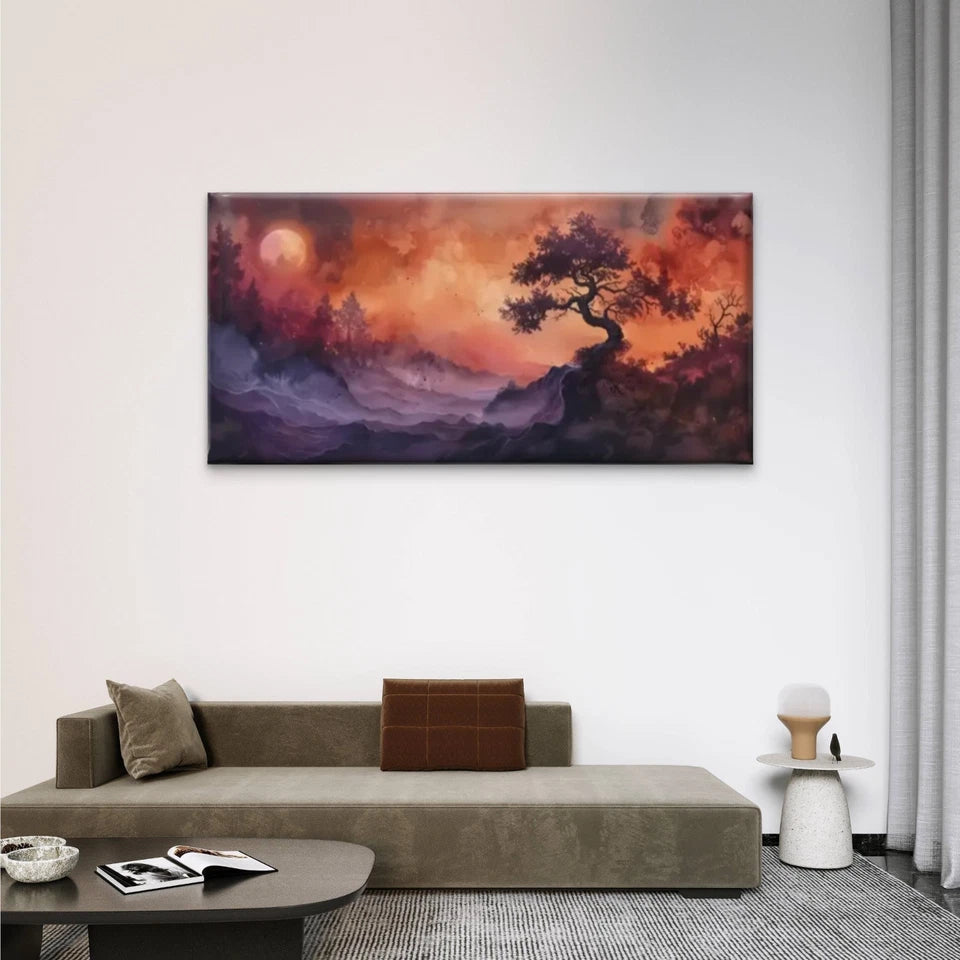 A Tree Middle Mountain Forest Wall Art Canvas Office Home Room Framed 120x60cm