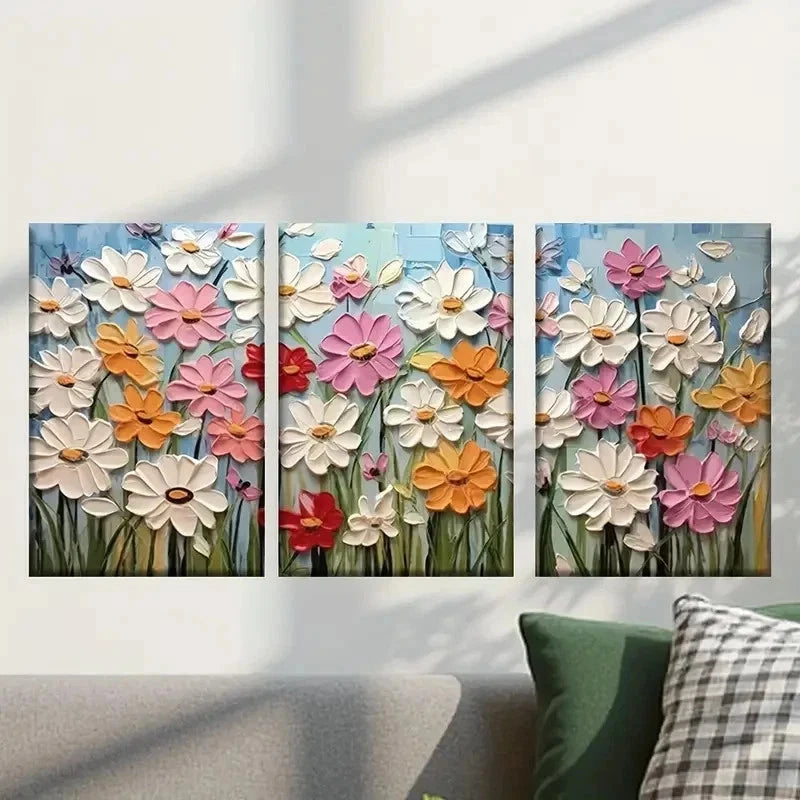 3pcs White Pink & Yellow Flowers Wall Art Set Canvas Framed 50x70cm - High Quality Print 100% Australian Made Wall Canvas Ready to Hang