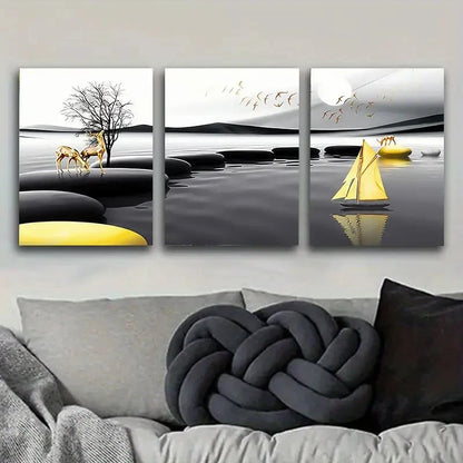 3pcs Surreal Desert Oasis Scene Wall Art Set Canvas Framed 40x60cm - High Quality Print 100% Australian Made Wall Canvas Ready to Hang - Bella Home Decor