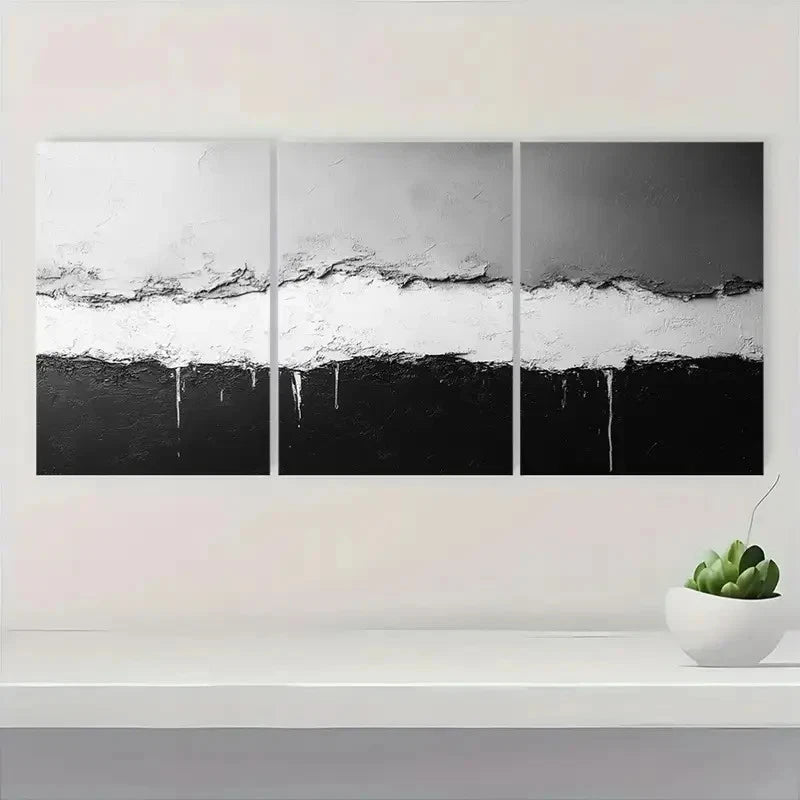 3pcs Black and White Abstract Textured BM Wall Art Set Canvas Framed 40x60cm - High Quality Print 100% Australian Made Wall Canvas Ready to Hang - Bella Home Decor