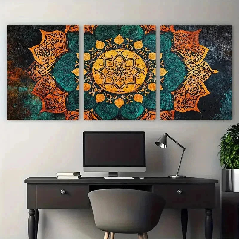 3pcs Middle Eastern Pattern Decor Perfect Wall Art Set Canvas Framed 50x70cm - High Quality Print 100% Australian Made Wall Canvas Ready to Hang