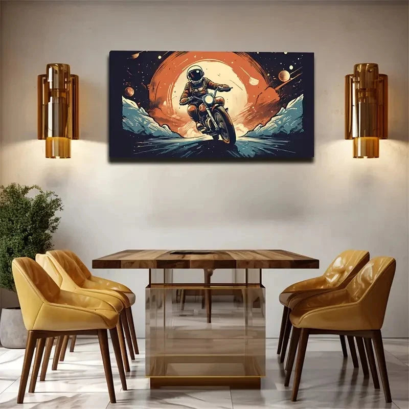 Astronaut Racer Against Moon Wall Art Canvas Office Home Room Framed 120x60cm
