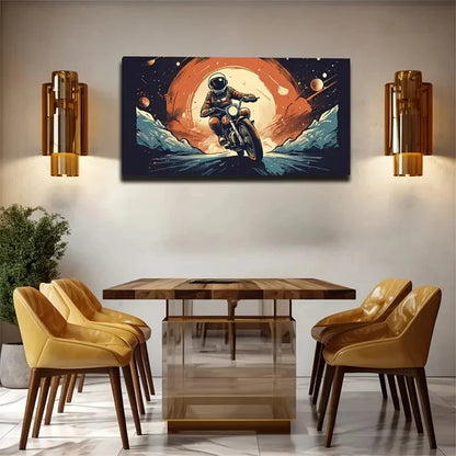 Astronaut Racer Against Moon Wall Art Canvas Office Home Room Framed 120x60cm