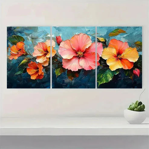 3pcs Hibiscus Painting Flowers Original Art Wall Art Canvas Unframed - High Quality Print 100% Australian Made Wall Canvas - Bella Home Decor