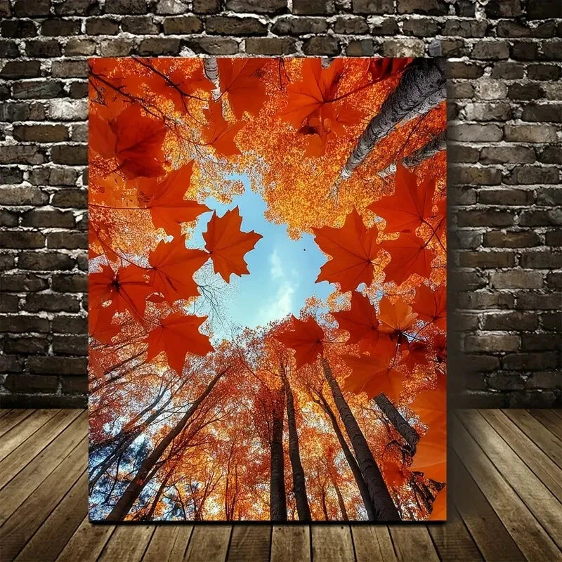Vibrant Autumn Maple Forest Painting 40x60cm Metal Print Ready to Hang - Bella Home Decor