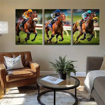 3pcs Dynamic Race Horses Action Sport Perfect Wall Art Set Canvas Unframed - High Quality Print 100% Australian Made Wall Canvas - Bella Home Decor