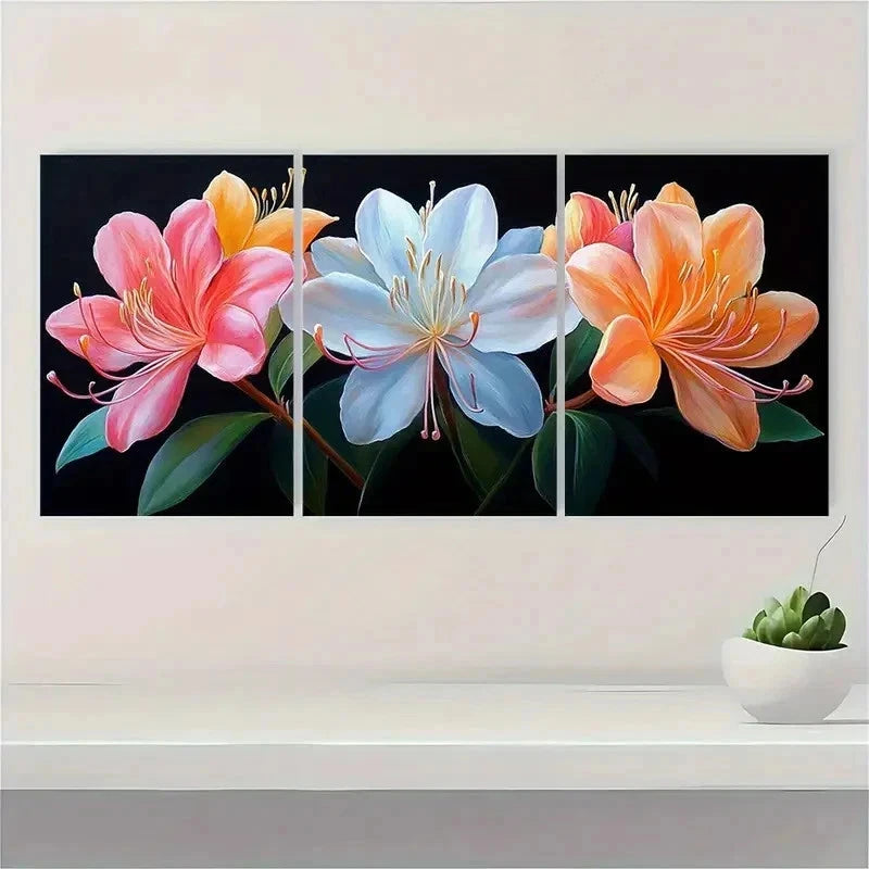 3pcs Honeysuckle Flower Colorful Nature Perfect Wall Art Set Canvas Framed 40x60cm - High Quality Print 100% Australian Made Wall Canvas Ready to Hang